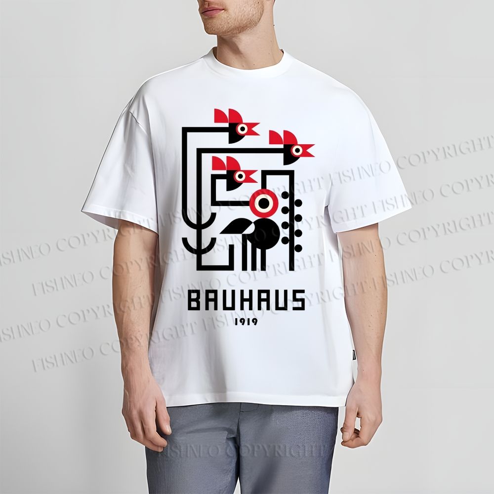 Unisex Classic Cotton Bauhaus Geometric Bird Printed T-shirt
