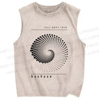 Unisex Bauhaus Rotating Circle Printed Washed Tank Top