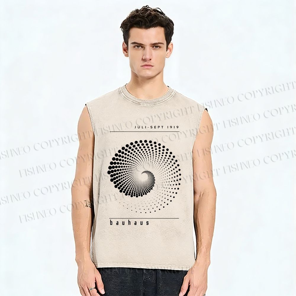 Unisex Bauhaus Rotating Circle Printed Washed Tank Top