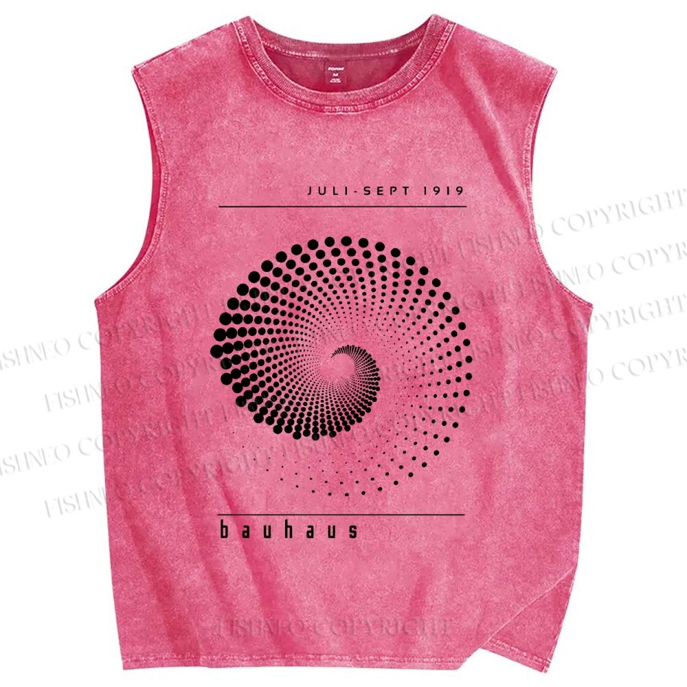 Unisex Bauhaus Rotating Circle Printed Washed Tank Top