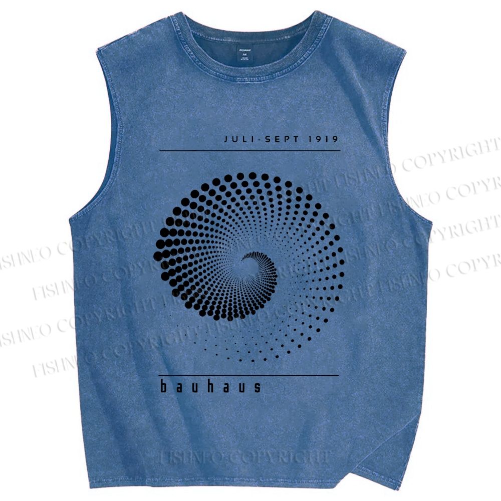 Unisex Bauhaus Rotating Circle Printed Washed Tank Top