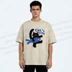 Unisex Cat Time Printed Washed Tee