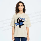 Unisex Cat Time Printed Washed Tee