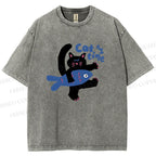 Unisex Cat Time Printed Washed Tee