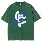 Unisex Cat Time Printed Washed Tee