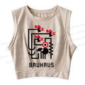 Sleeveless Crop Bauhaus Geometric Bird Printed Tops