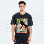 Unisex Black Cat At A Picnic Printed Washed Tee