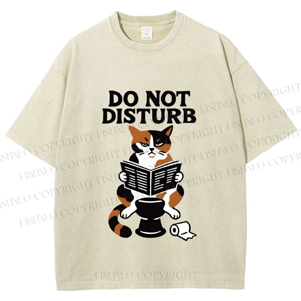 Unisex Do Not Disturb Cat on Toilet Printed Washed Tee