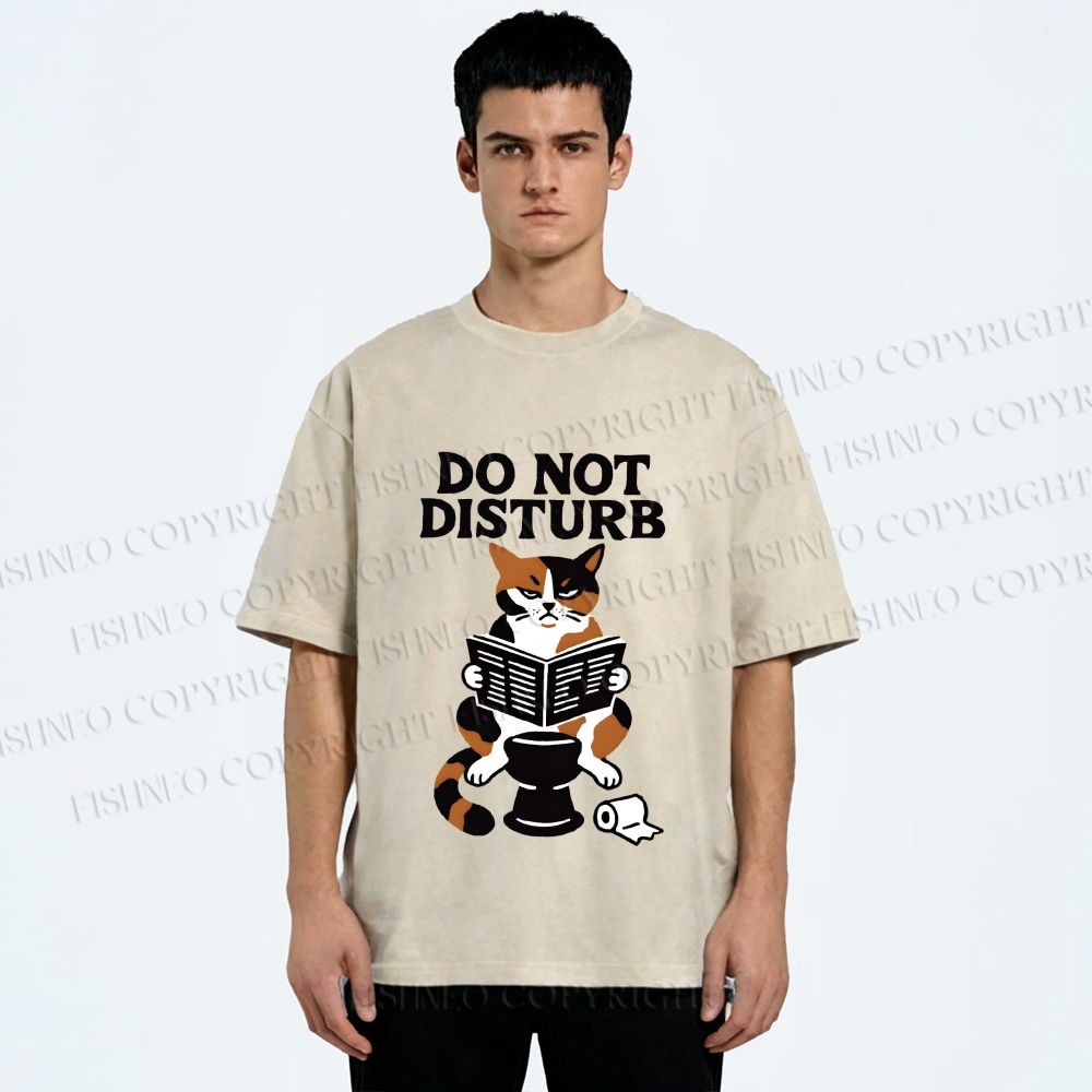 Unisex Do Not Disturb Cat on Toilet Printed Washed Tee