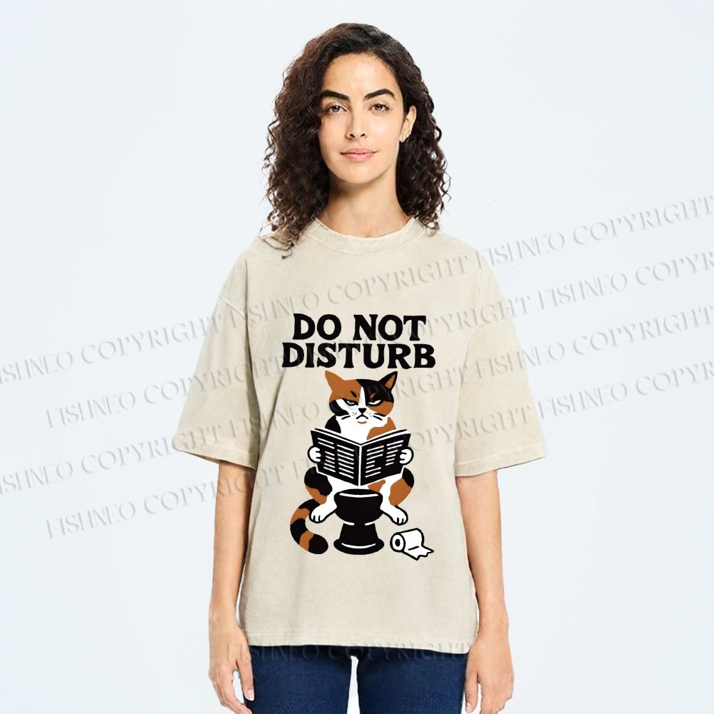 Unisex Do Not Disturb Cat on Toilet Printed Washed Tee