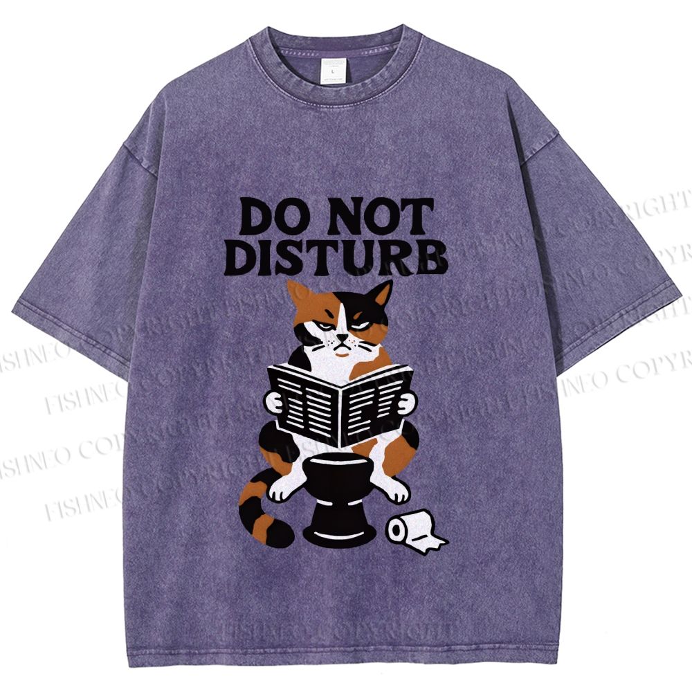 Unisex Do Not Disturb Cat on Toilet Printed Washed Tee