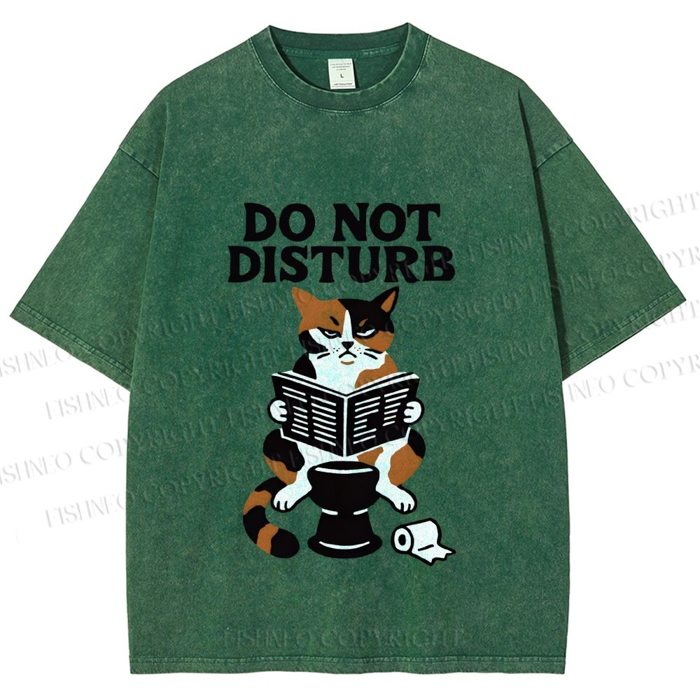 Unisex Do Not Disturb Cat on Toilet Printed Washed Tee