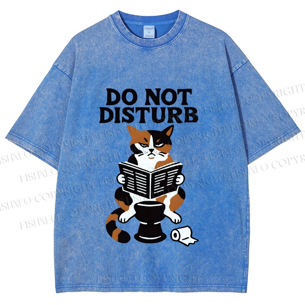 Unisex Do Not Disturb Cat on Toilet Printed Washed Tee