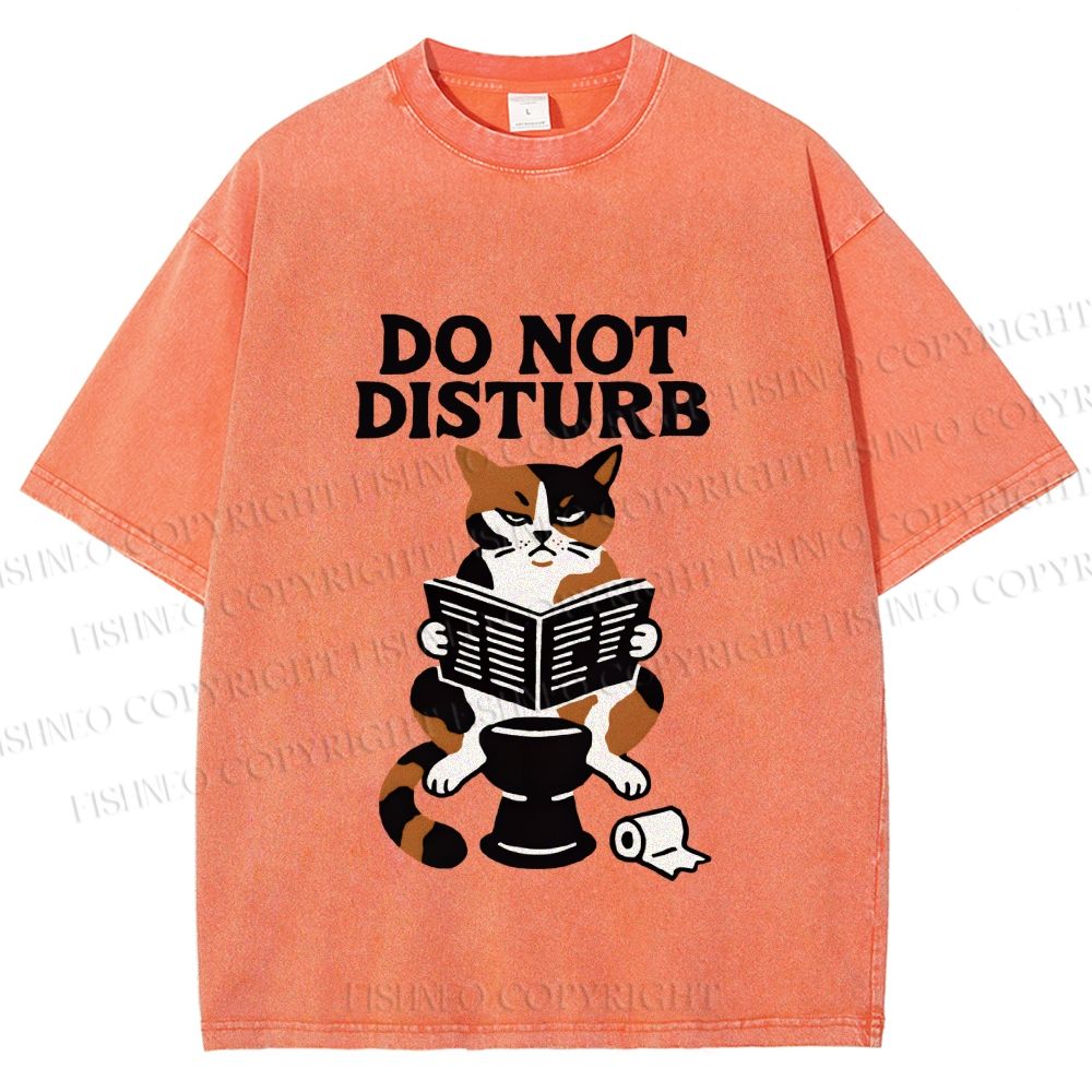 Unisex Do Not Disturb Cat on Toilet Printed Washed Tee