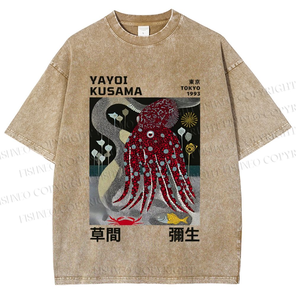 Unisex Yayoi Kusama Octopus Printed Washed Tee
