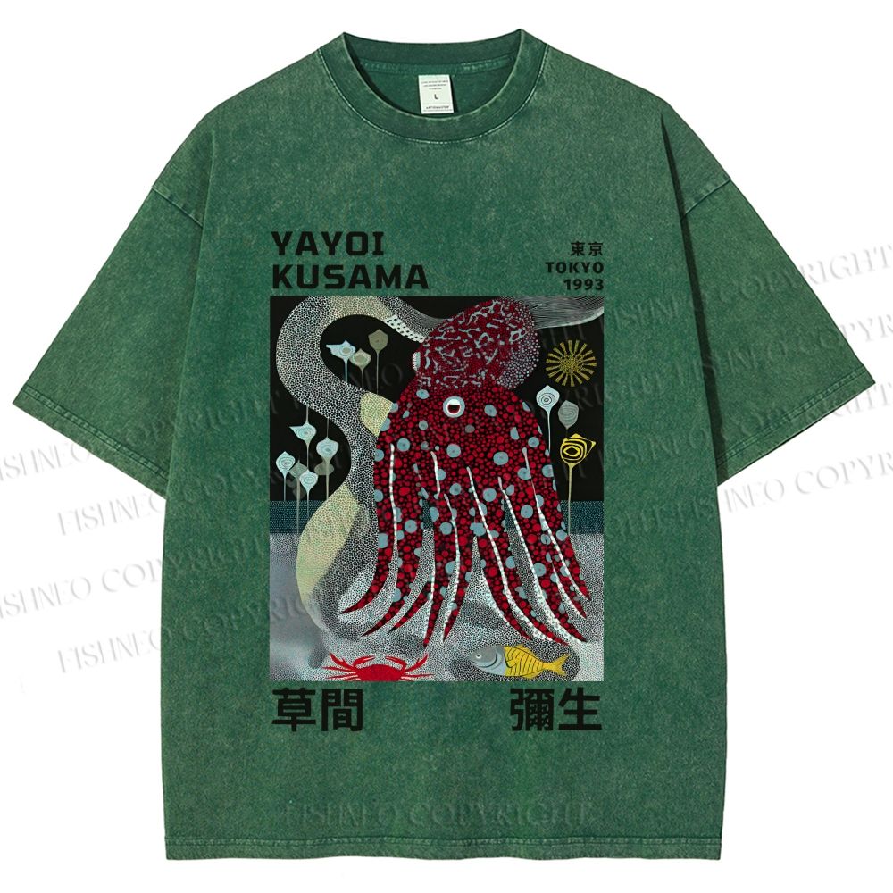 Unisex Yayoi Kusama Octopus Printed Washed Tee