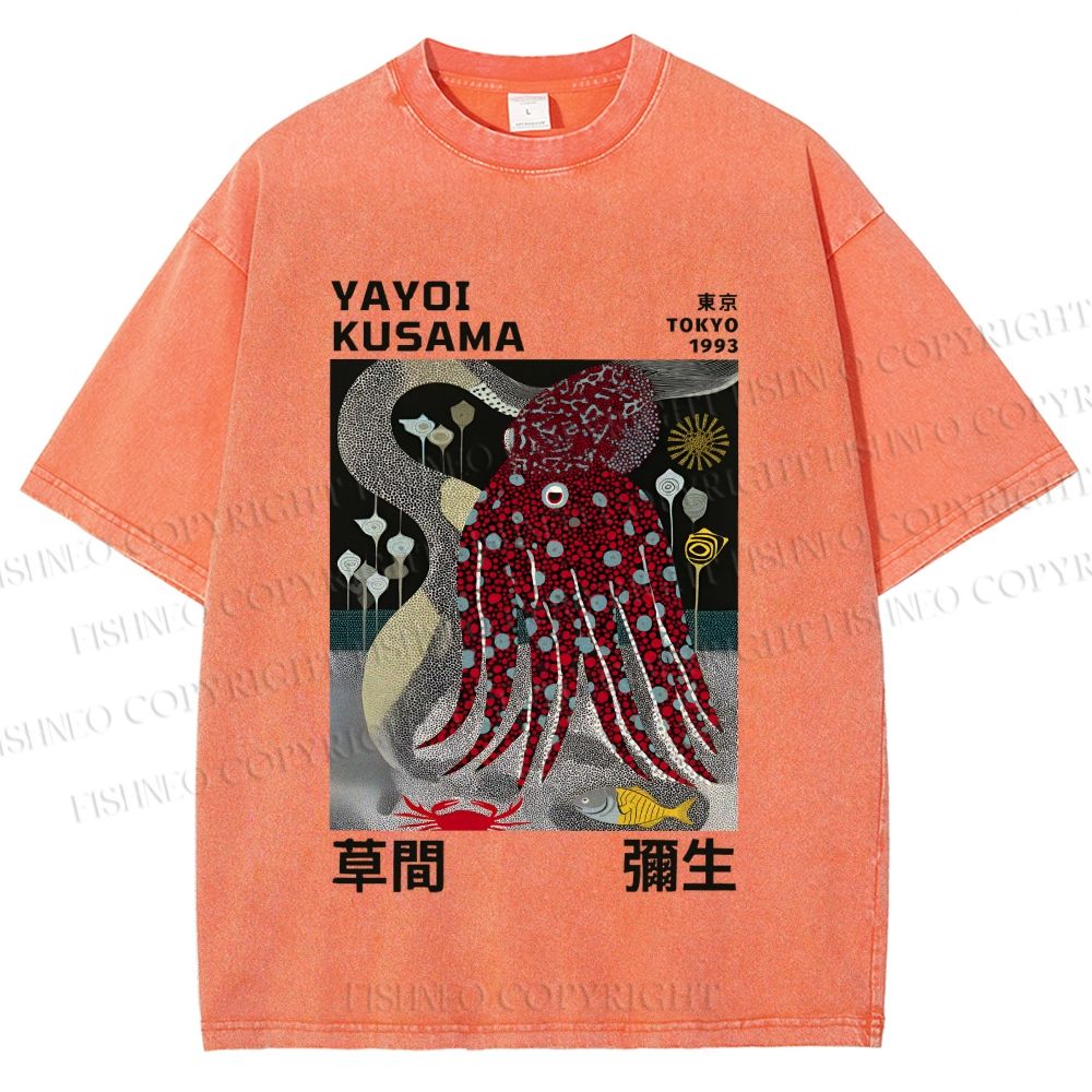 Unisex Yayoi Kusama Octopus Printed Washed Tee