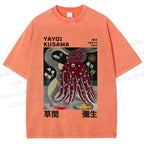Unisex Yayoi Kusama Octopus Printed Washed Tee