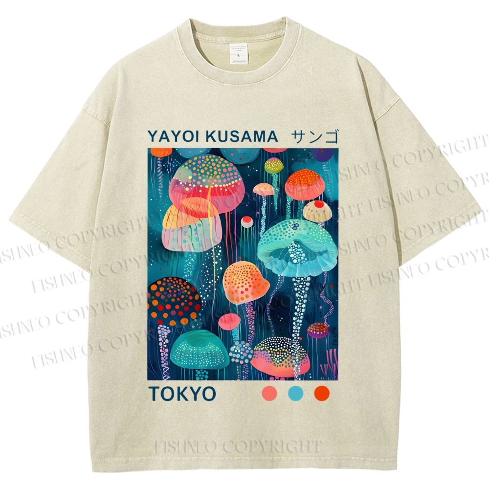 Unisex Yayoi Kusama Jellyfish Printed Washed Tee