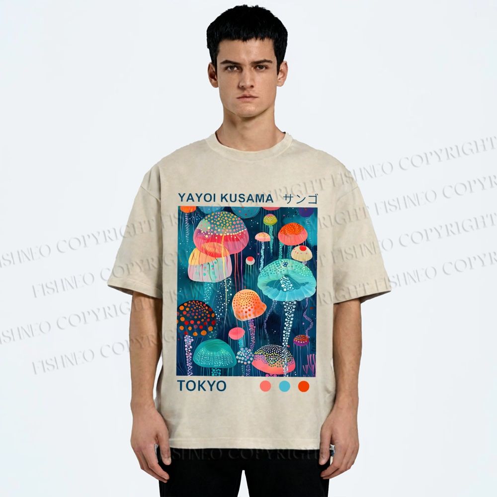 Unisex Yayoi Kusama Jellyfish Printed Washed Tee