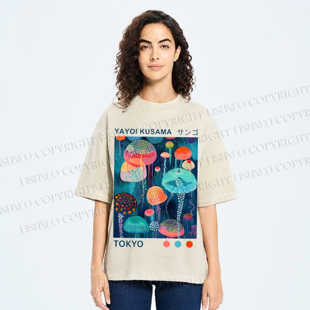 Unisex Yayoi Kusama Jellyfish Printed Washed Tee
