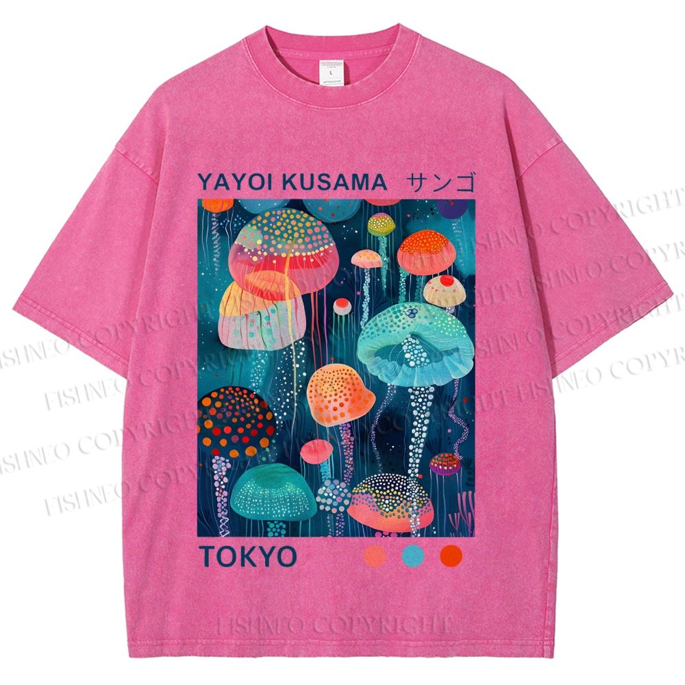 Unisex Yayoi Kusama Jellyfish Printed Washed Tee