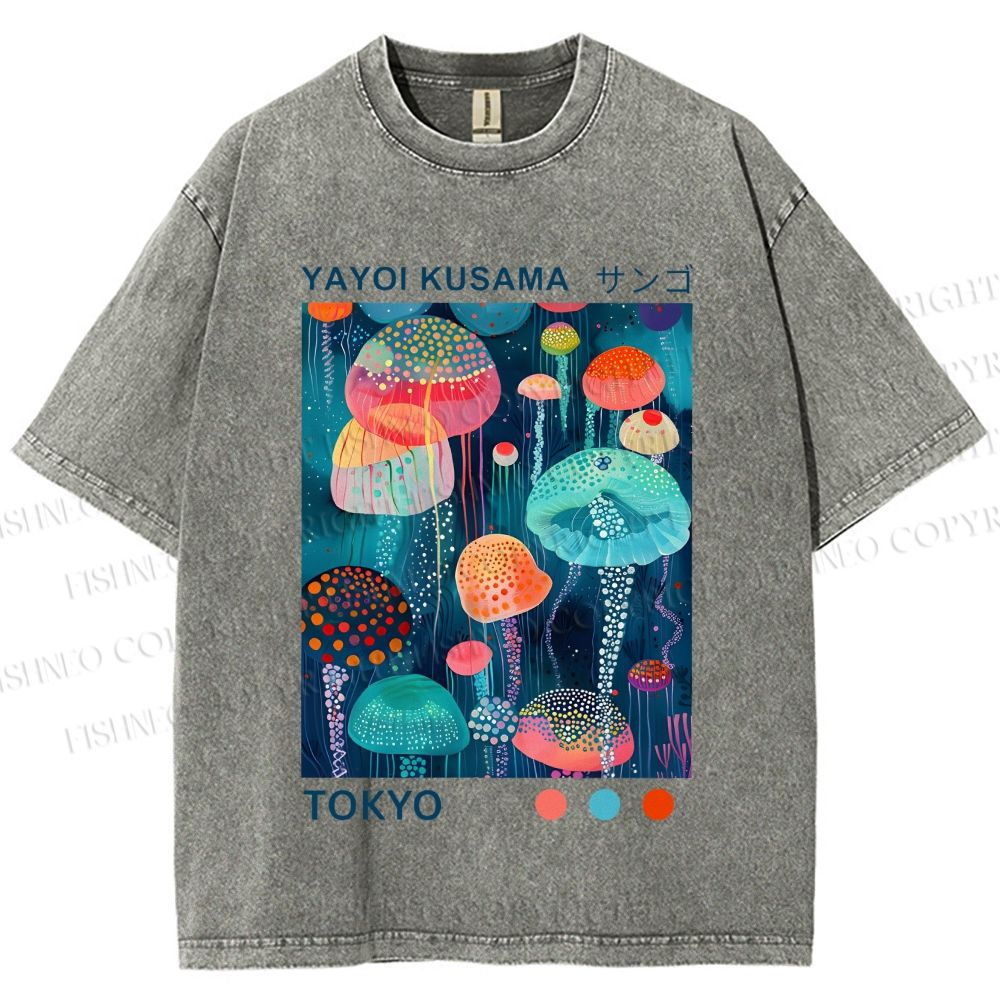 Unisex Yayoi Kusama Jellyfish Printed Washed Tee