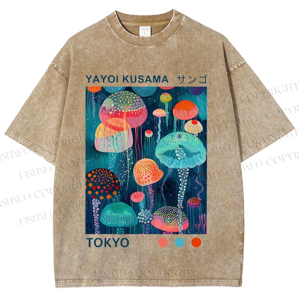 Unisex Yayoi Kusama Jellyfish Printed Washed Tee
