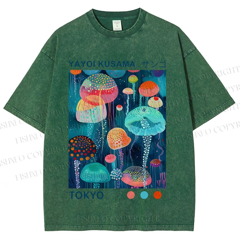 Unisex Yayoi Kusama Jellyfish Printed Washed Tee