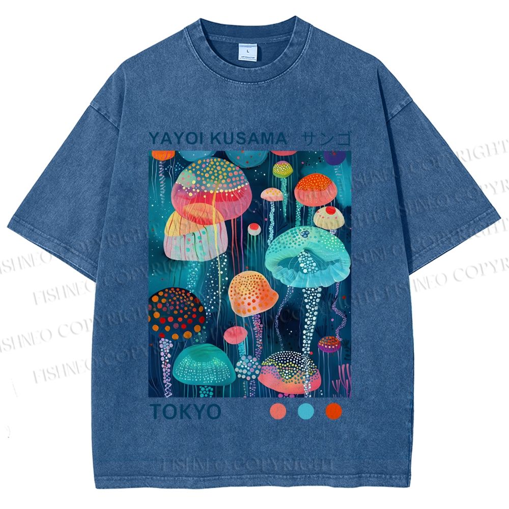 Unisex Yayoi Kusama Jellyfish Printed Washed Tee