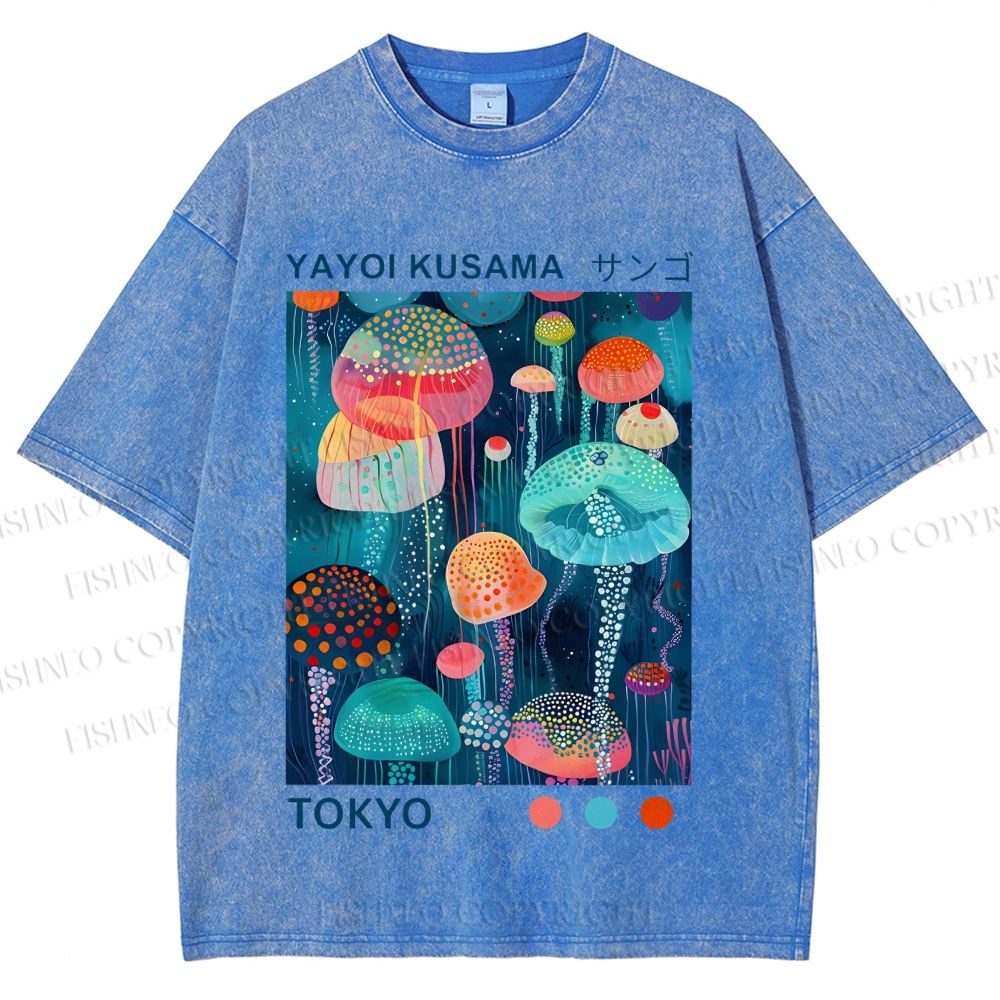 Unisex Yayoi Kusama Jellyfish Printed Washed Tee