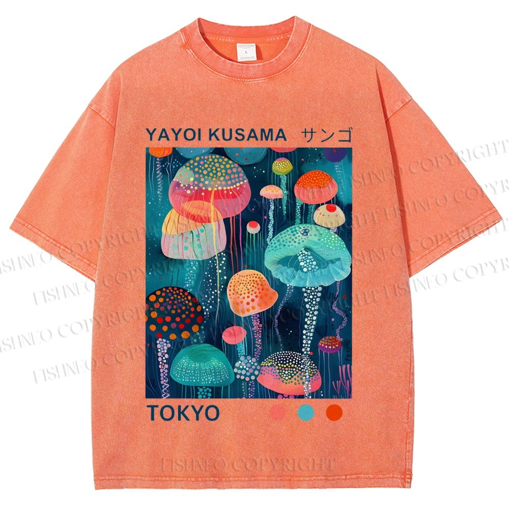 Unisex Yayoi Kusama Jellyfish Printed Washed Tee