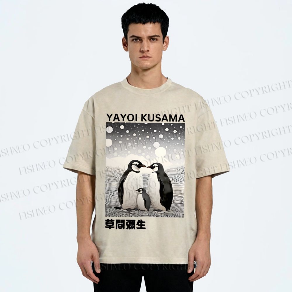 Unisex Yayoi Kusama Penguin Printed Washed Tee