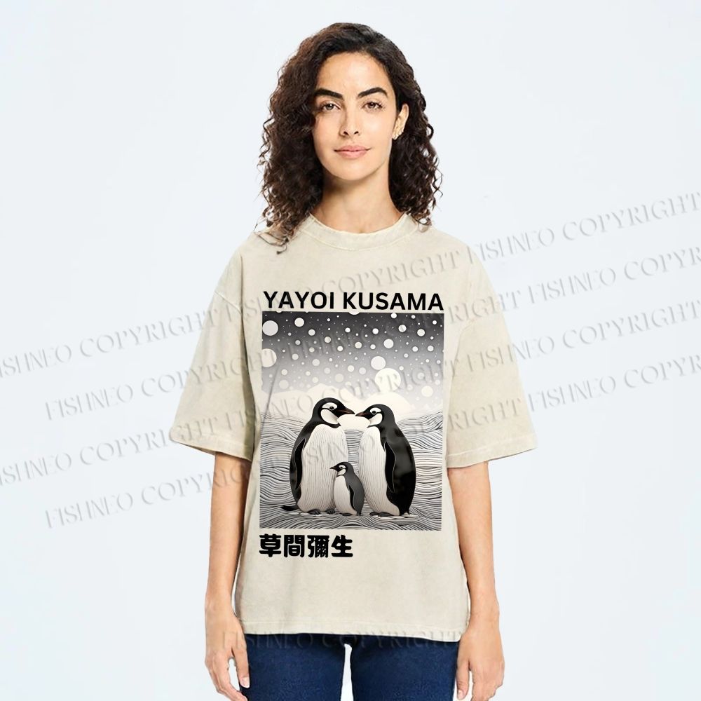 Unisex Yayoi Kusama Penguin Printed Washed Tee