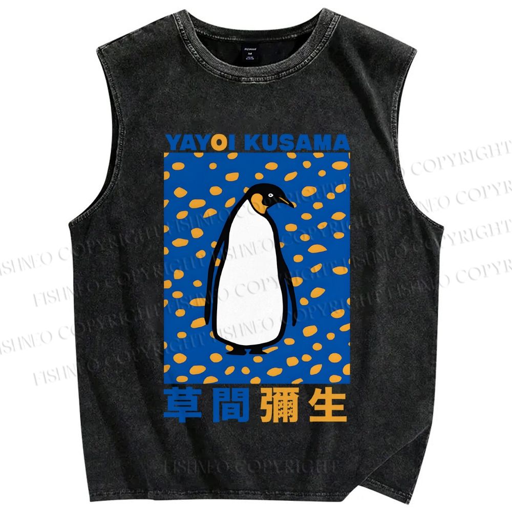 Unisex Yayoi Kusama Penguin Printed Washed Tank Top