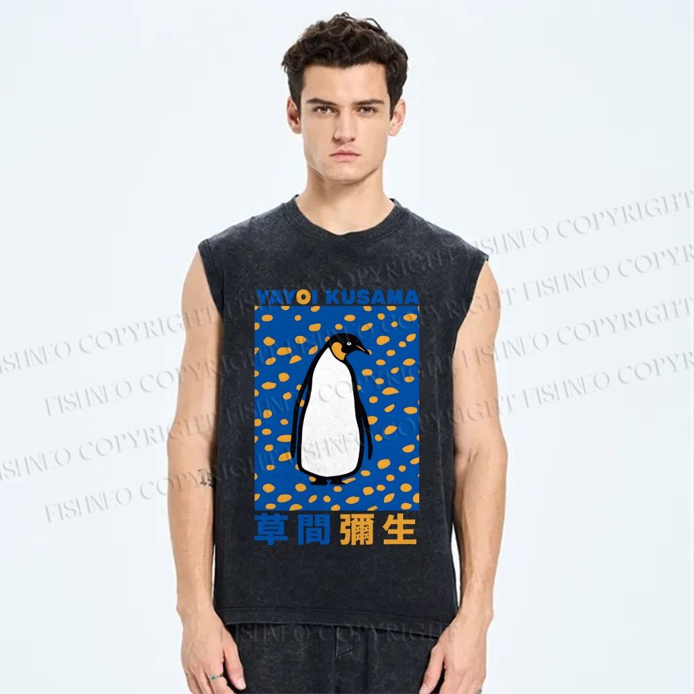 Unisex Yayoi Kusama Penguin Printed Washed Tank Top