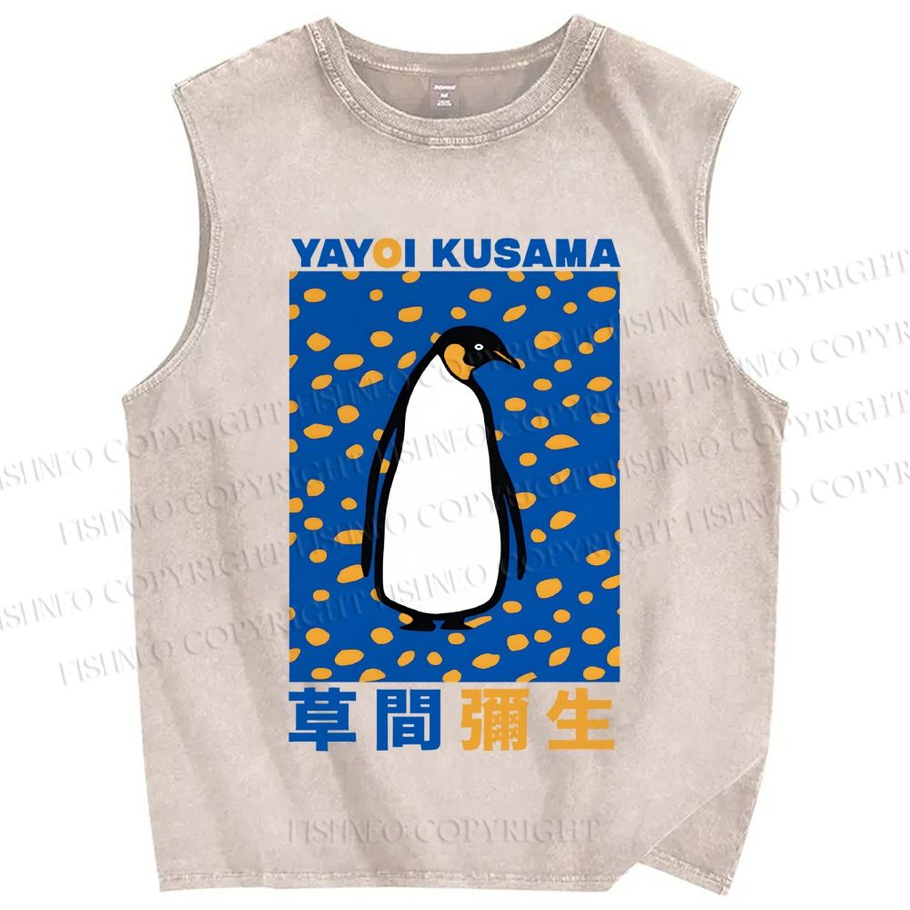 Unisex Yayoi Kusama Penguin Printed Washed Tank Top