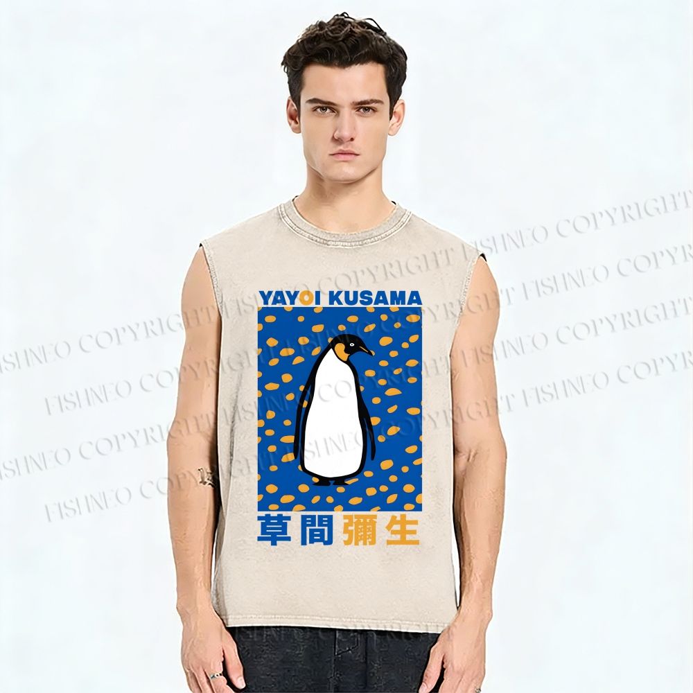 Unisex Yayoi Kusama Penguin Printed Washed Tank Top