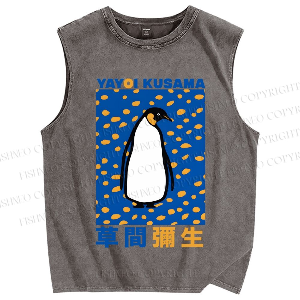 Unisex Yayoi Kusama Penguin Printed Washed Tank Top