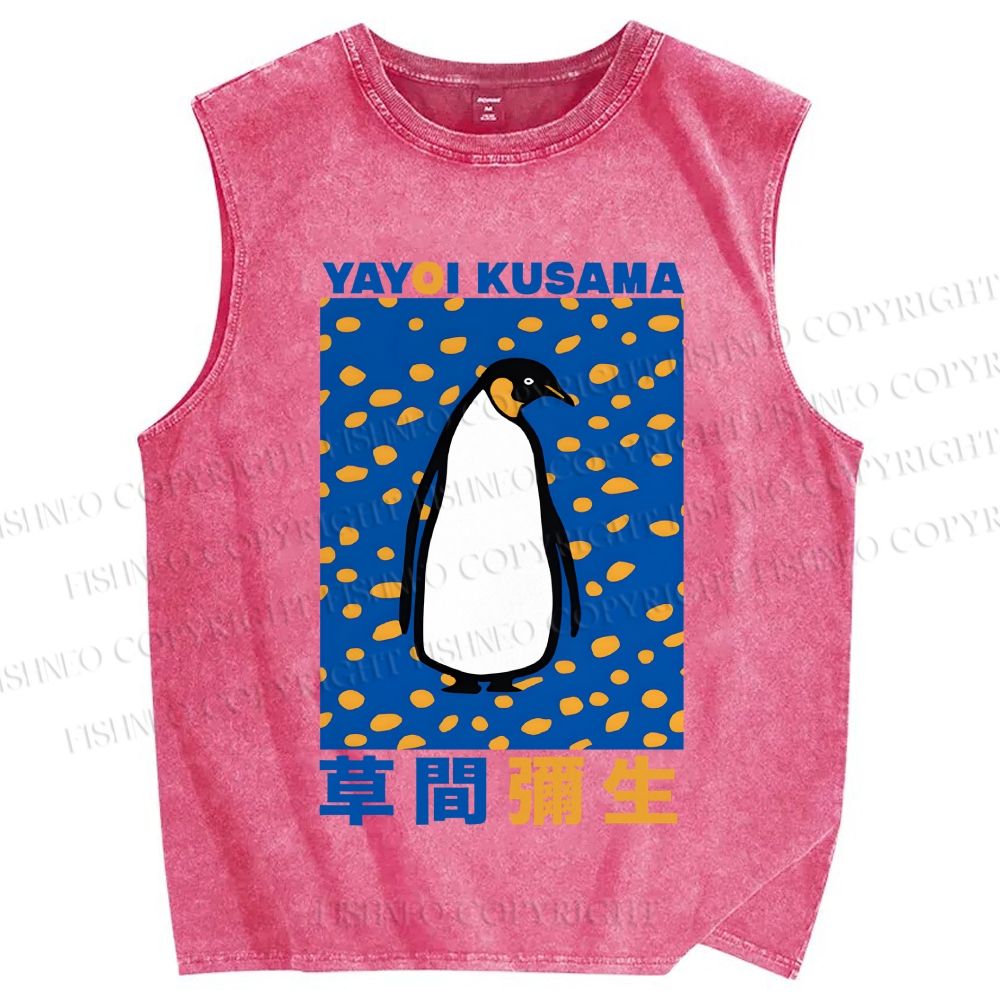 Unisex Yayoi Kusama Penguin Printed Washed Tank Top