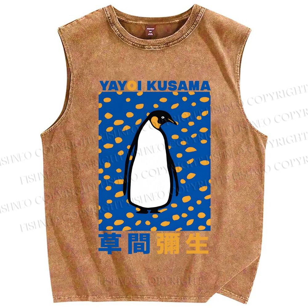 Unisex Yayoi Kusama Penguin Printed Washed Tank Top