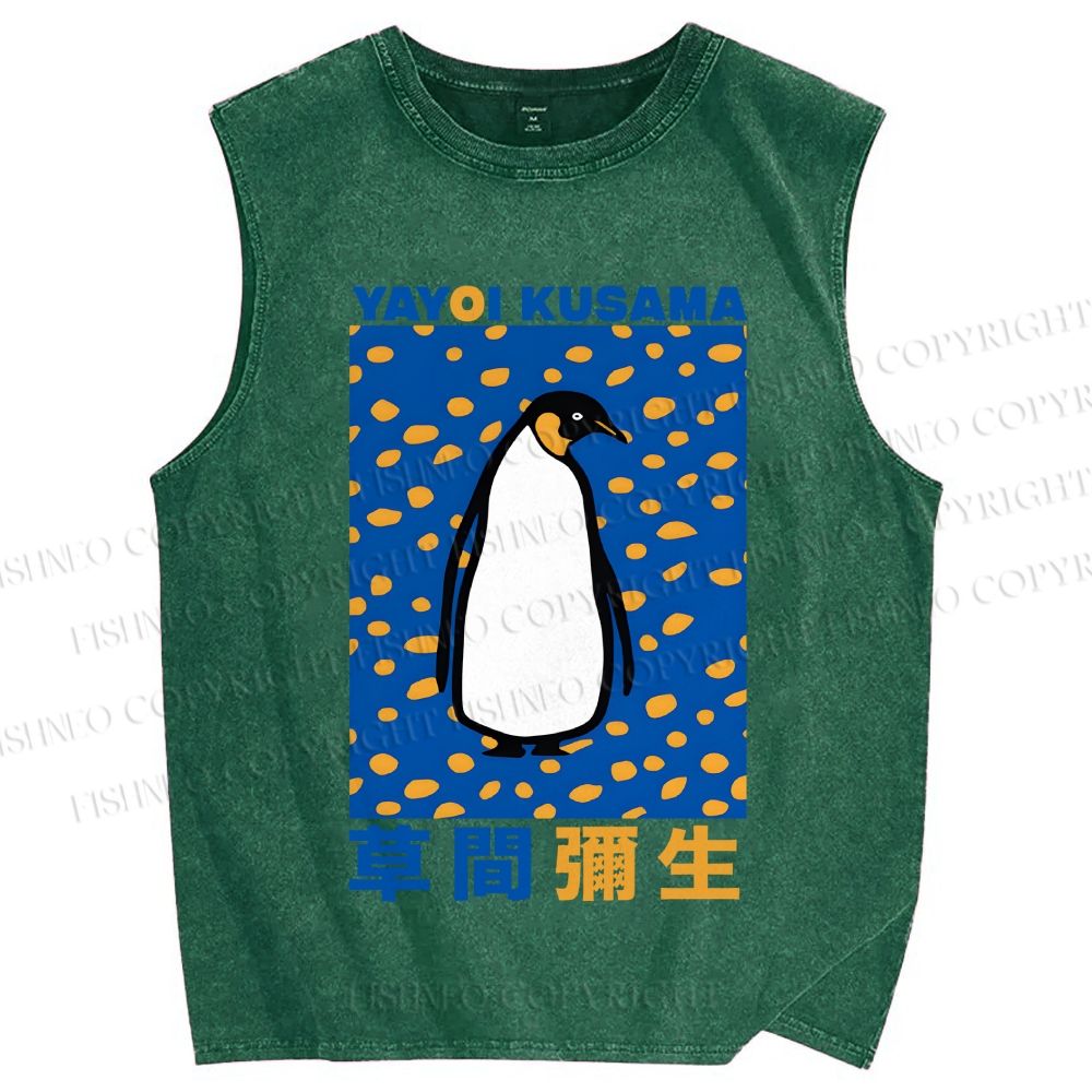 Unisex Yayoi Kusama Penguin Printed Washed Tank Top