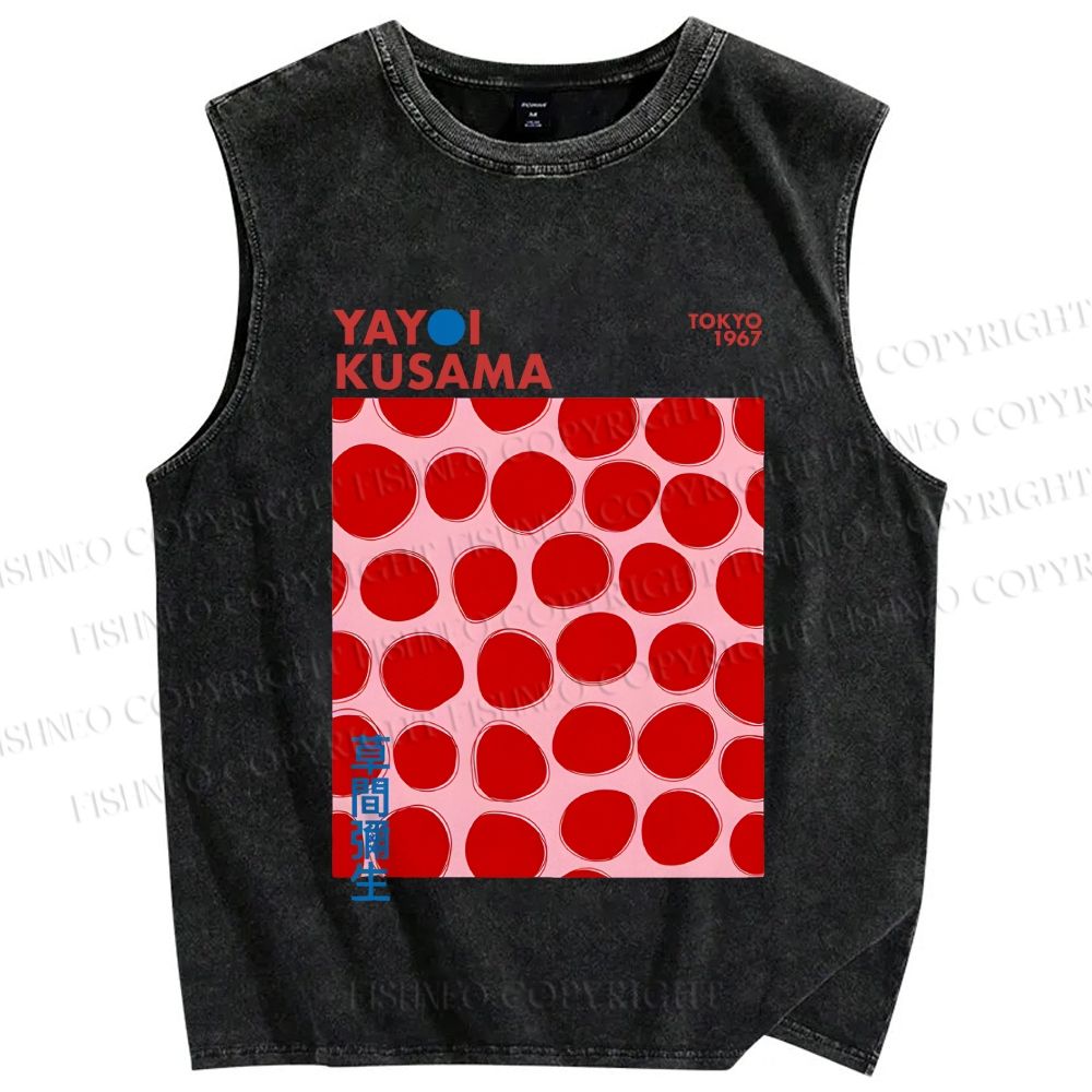 Unisex Yayoi Kusama Red Dots Printed Washed Tank Top