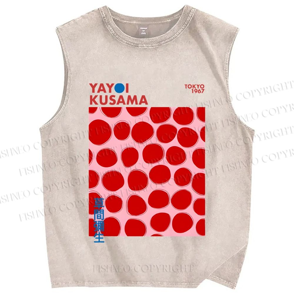 Unisex Yayoi Kusama Red Dots Printed Washed Tank Top