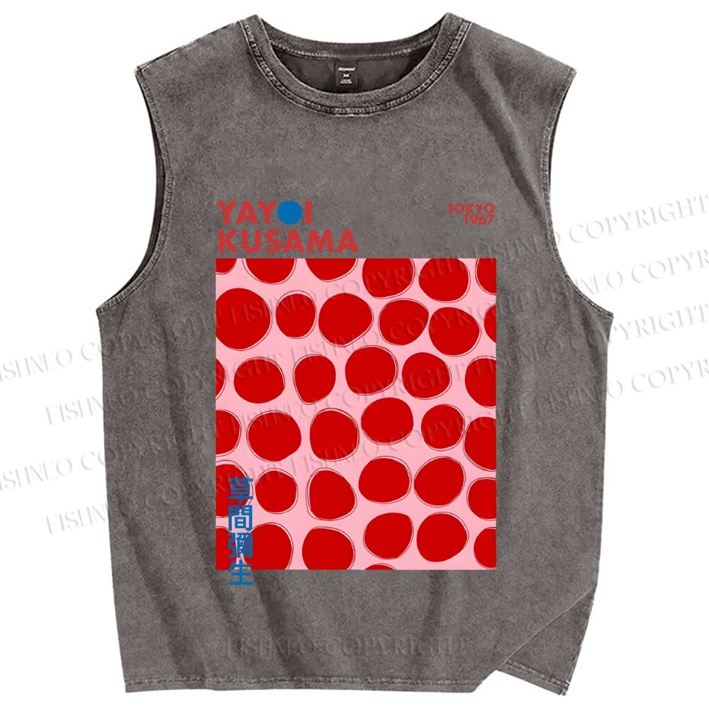 Unisex Yayoi Kusama Red Dots Printed Washed Tank Top