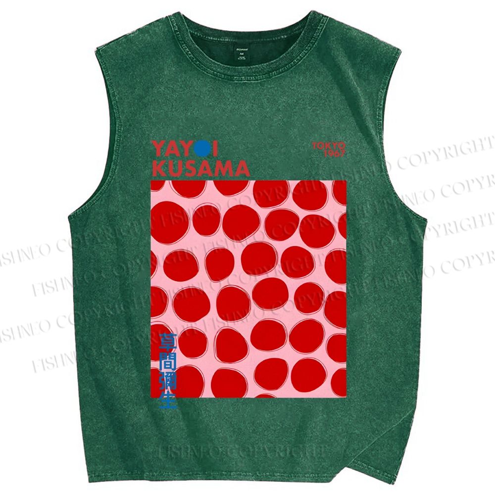 Unisex Yayoi Kusama Red Dots Printed Washed Tank Top