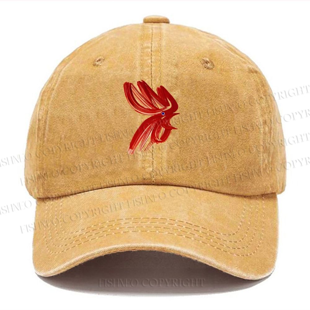Unisex Vintage Calligraphy Art Chicken Printed Casual Washed Cap