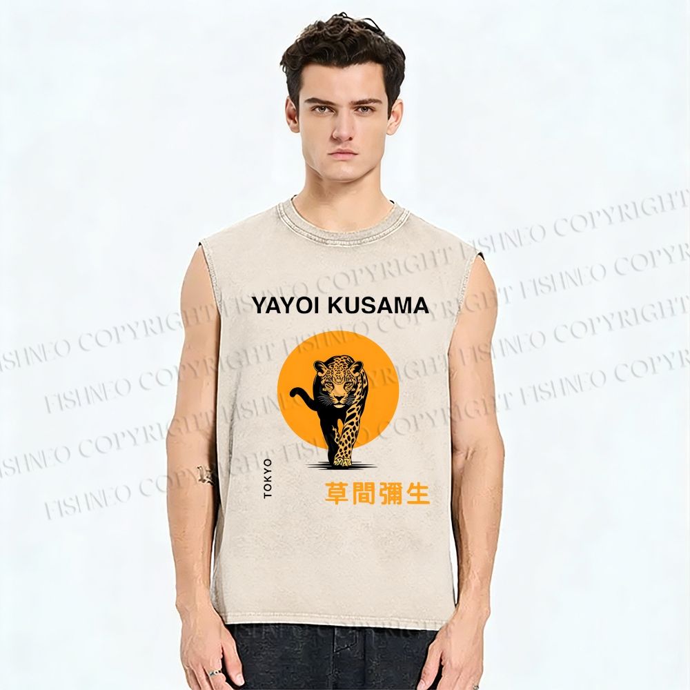 Unisex Yayoi Kusama Leopard Printed Washed Tank Top