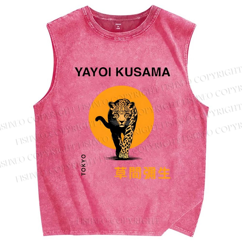 Unisex Yayoi Kusama Leopard Printed Washed Tank Top