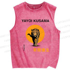 Unisex Yayoi Kusama Leopard Printed Washed Tank Top